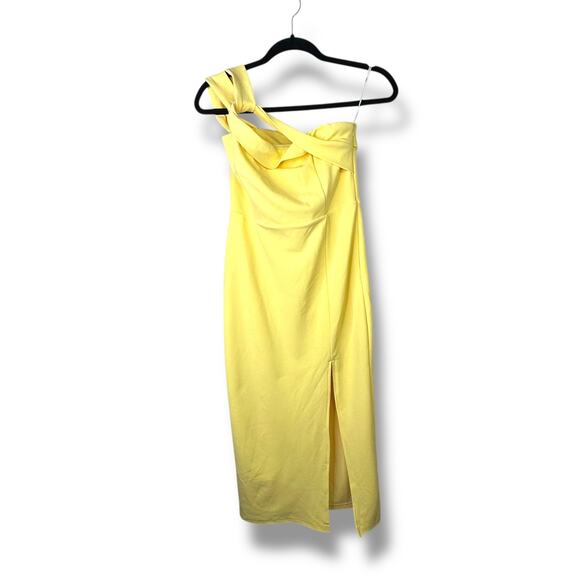 Lulus NWOT Twist and Make Up Light Yellow One-Shoulder Bodycon Midi Dress Small - Picture 3 of 9